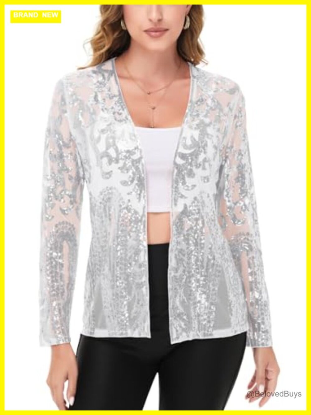 Sequin Cardigan Long Sleeve Open Front Glitter Party Evening Jacket
